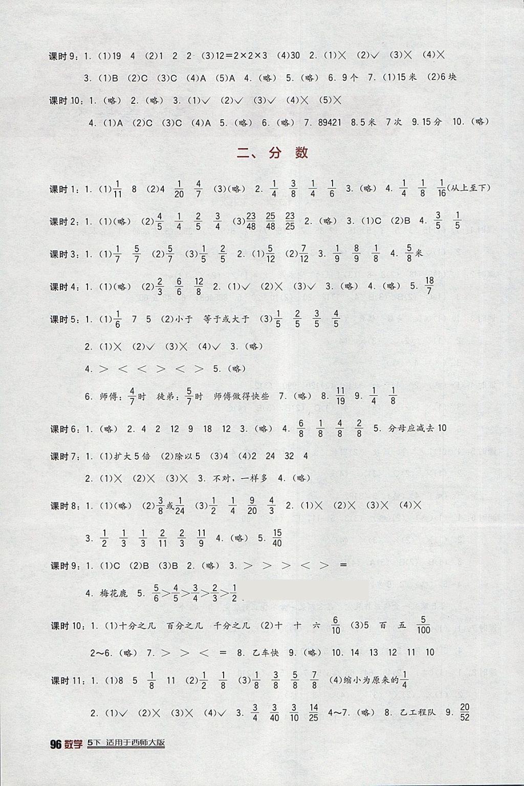 2018年小学生学习实践园地五年级数学下册西师大版 参考答案第2页