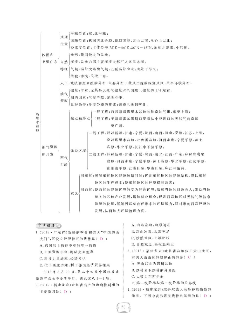 2018年領(lǐng)航新課標(biāo)練習(xí)冊八年級地理下冊人教版 參考答案第75頁