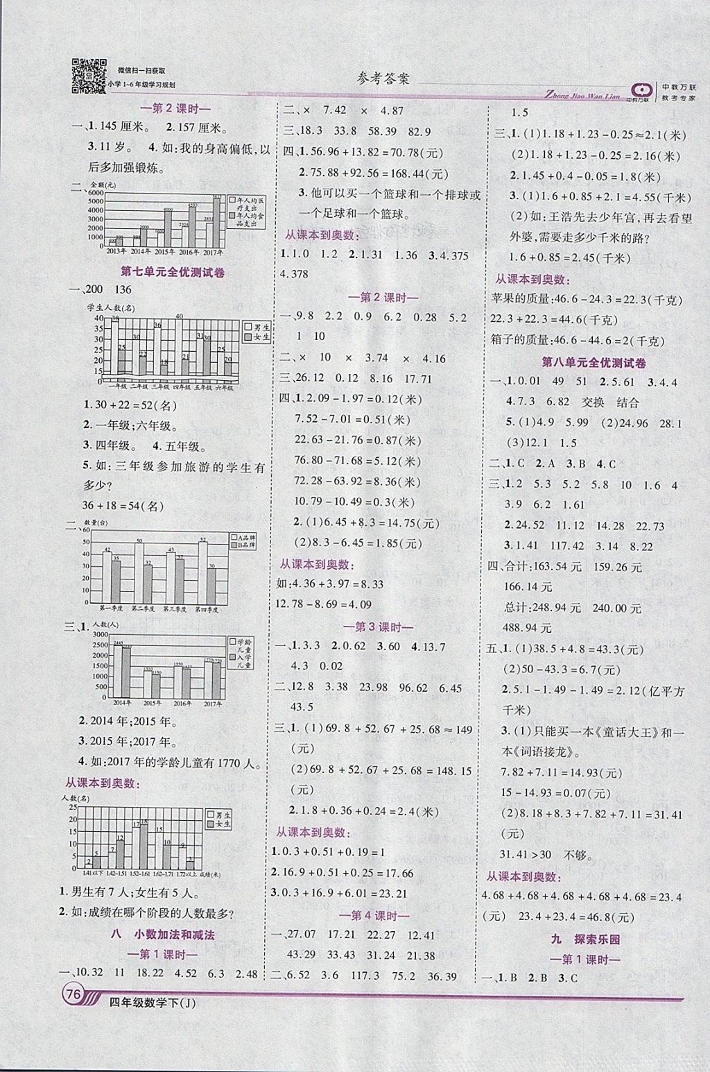 2018年全優(yōu)課堂考點(diǎn)集訓(xùn)與滿分備考四年級(jí)數(shù)學(xué)下冊(cè)冀教版 參考答案第6頁(yè)