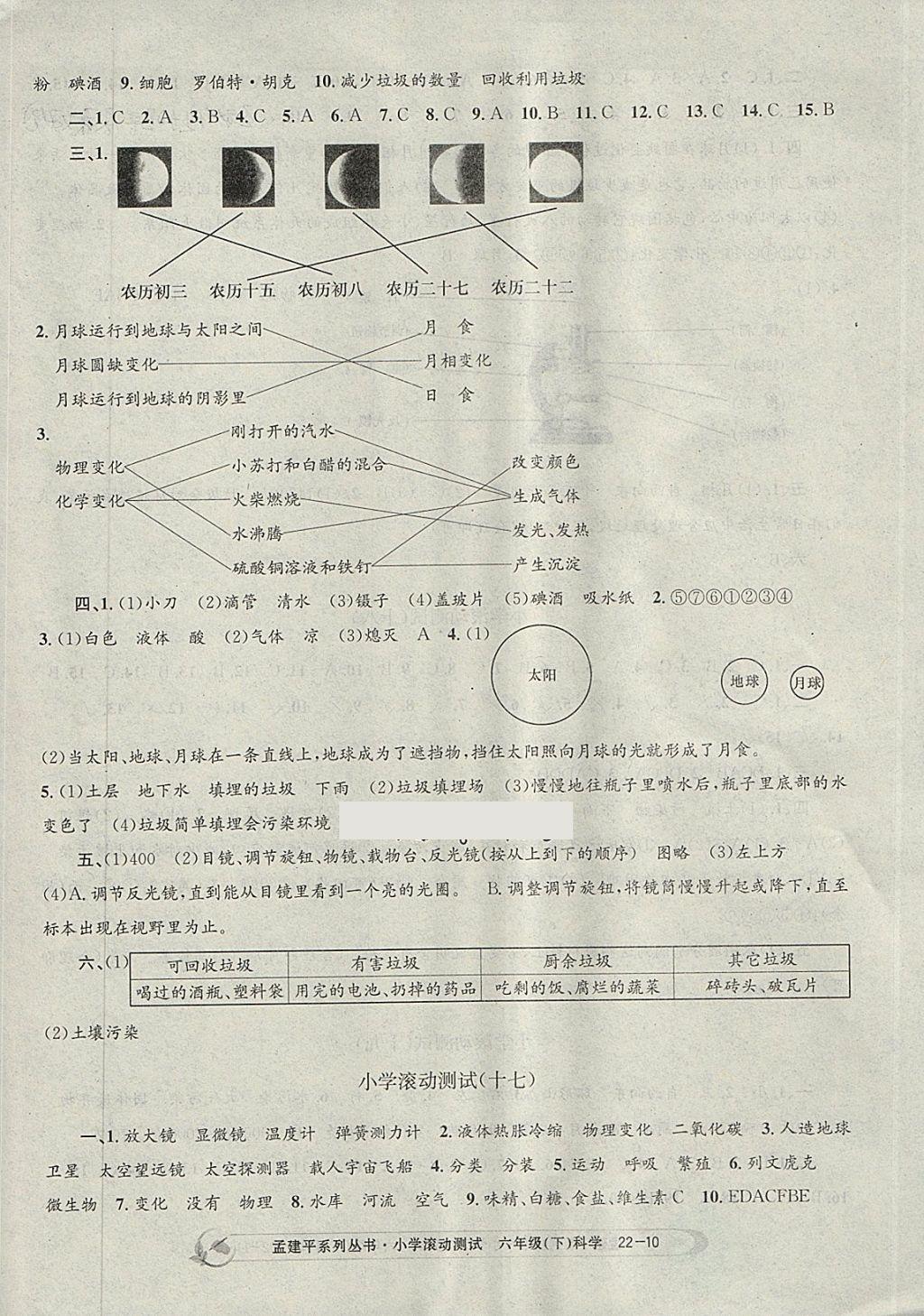 2018年孟建平小學(xué)滾動測試六年級科學(xué)下冊教科版 參考答案第10頁