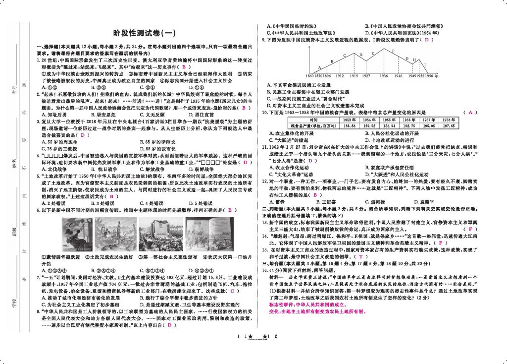 2018年領(lǐng)航新課標(biāo)練習(xí)冊(cè)八年級(jí)歷史下冊(cè)人教版 測(cè)試卷第1頁(yè)