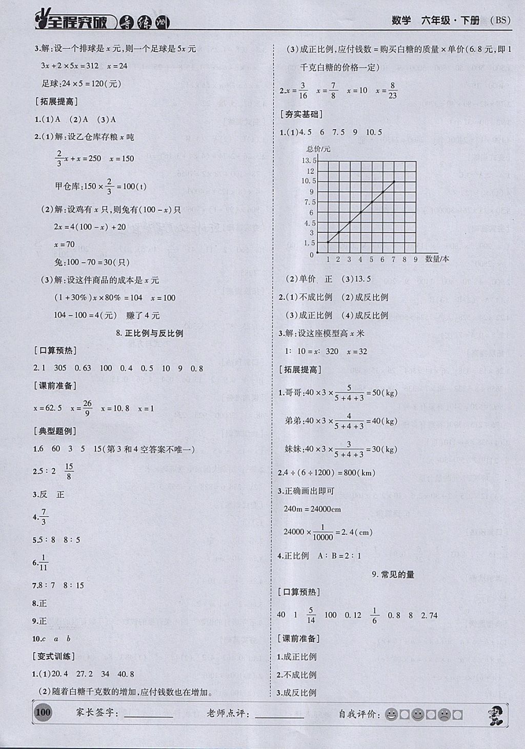 2018年状元坊全程突破导练测六年级数学下册北师大版 参考答案第13页