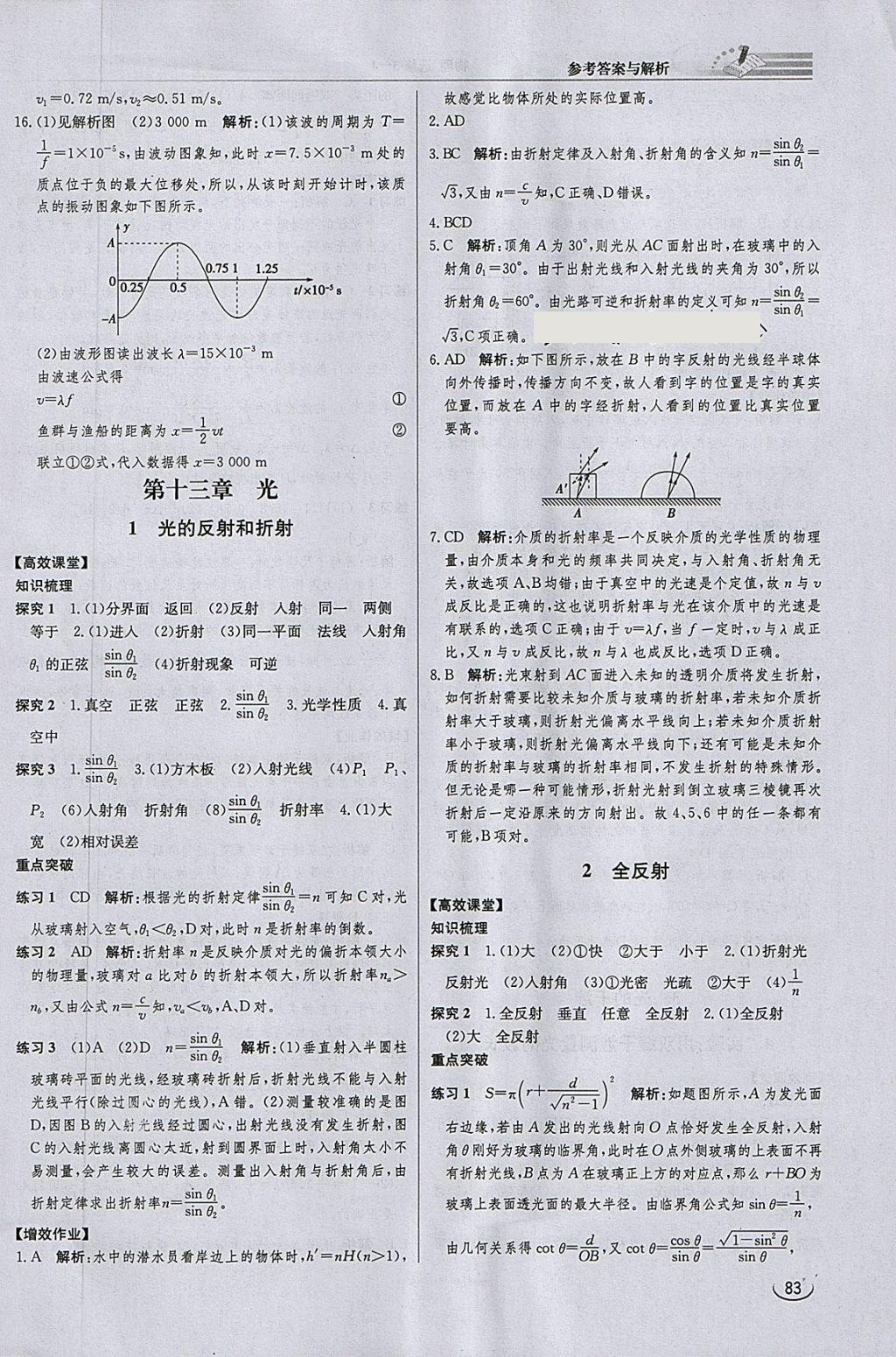 2018年同步練習(xí)冊課時練物理選修3-4 參考答案第9頁