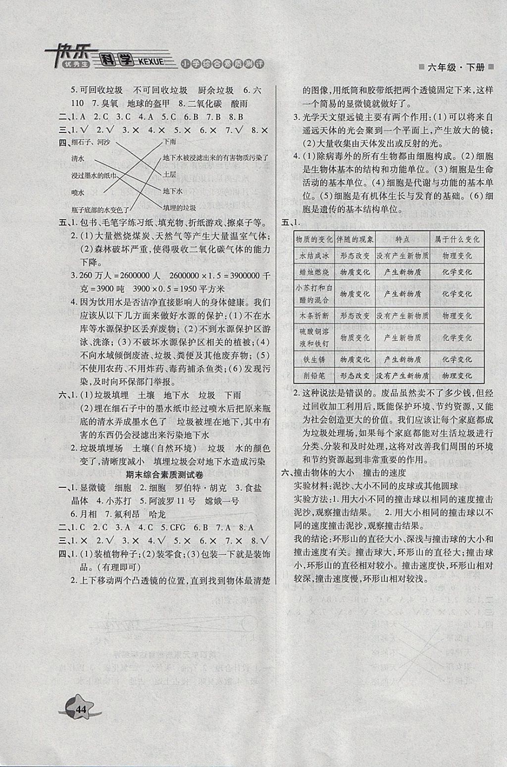 2018年快樂優(yōu)秀生小學(xué)綜合素質(zhì)測(cè)評(píng)六年級(jí)科學(xué)下冊(cè)教科版 參考答案第6頁