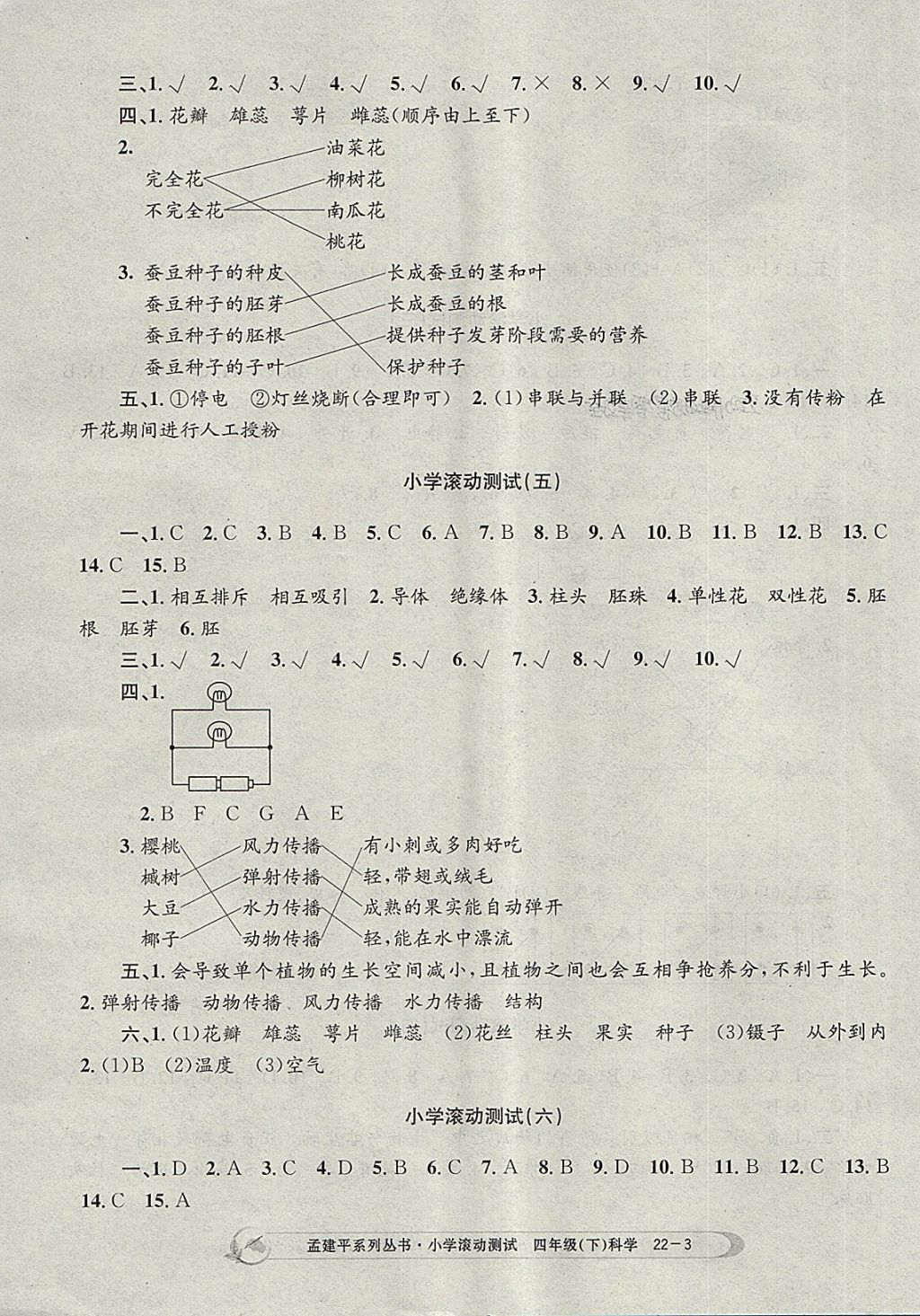 2018年孟建平小學滾動測試四年級科學下冊教科版 參考答案第3頁