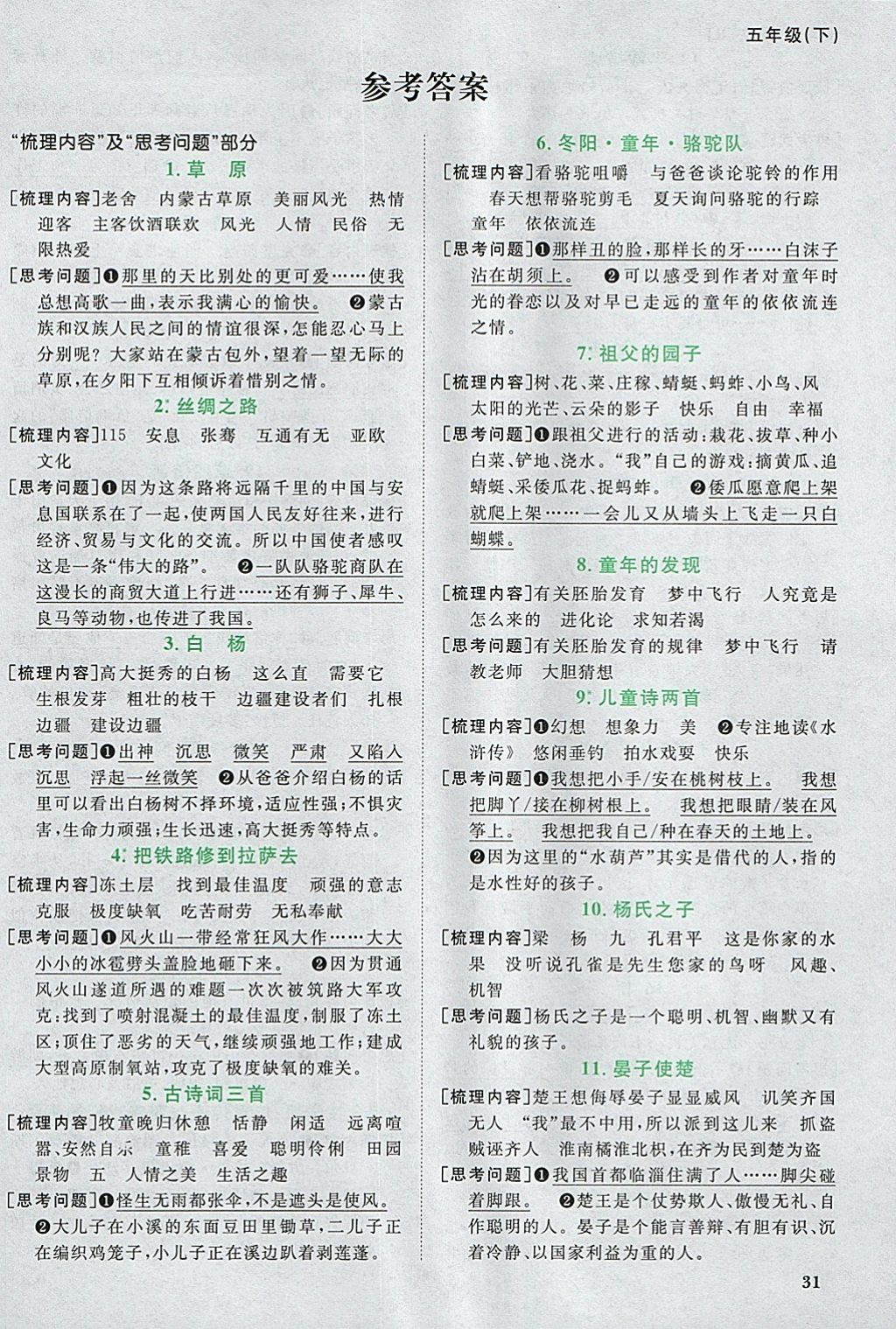 2018年陽光同學(xué)課時優(yōu)化作業(yè)五年級語文下冊人教版浙江專版 預(yù)習(xí)單答案第1頁