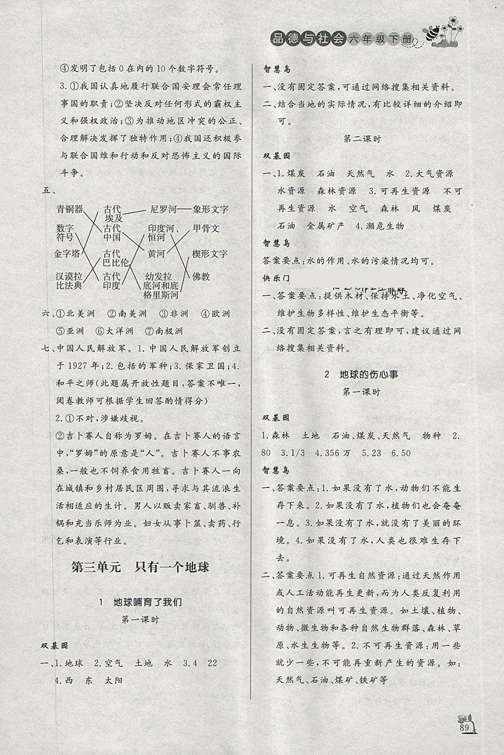 2018年小學課外作業(yè)六年級品德與社會下冊 參考答案第5頁