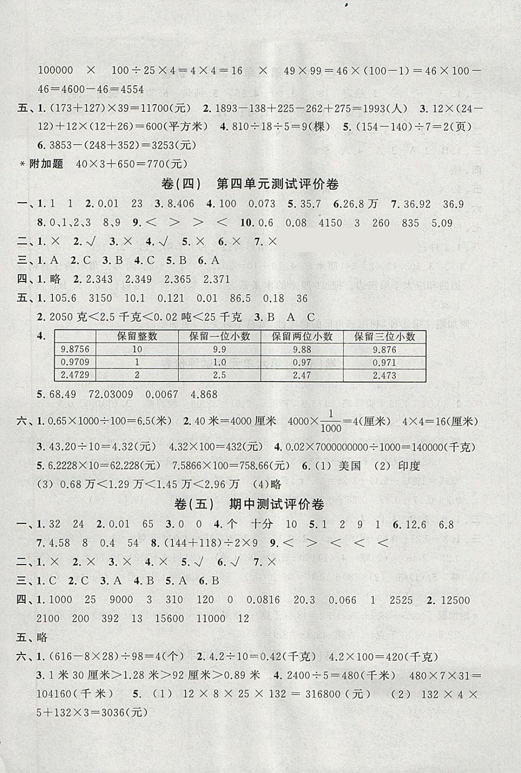 2018年全能卷王四年級(jí)數(shù)學(xué)下冊(cè)人教版 參考答案第2頁(yè)