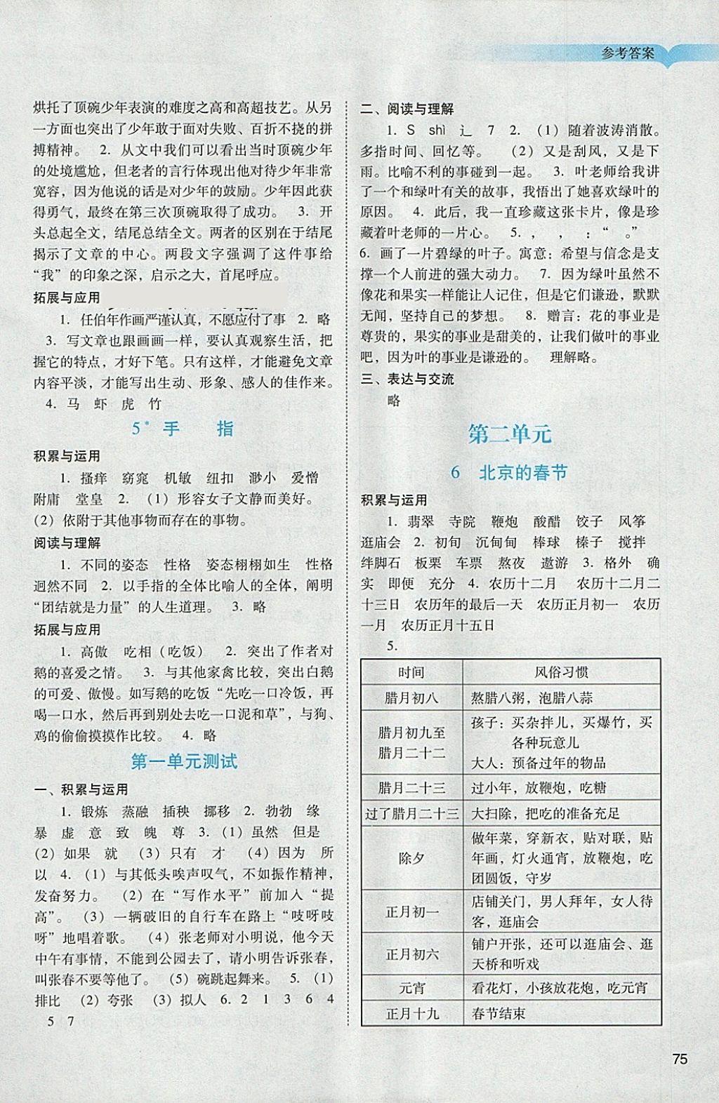 2018年阳光学业评价六年级语文下册人教版 参考答案第2页