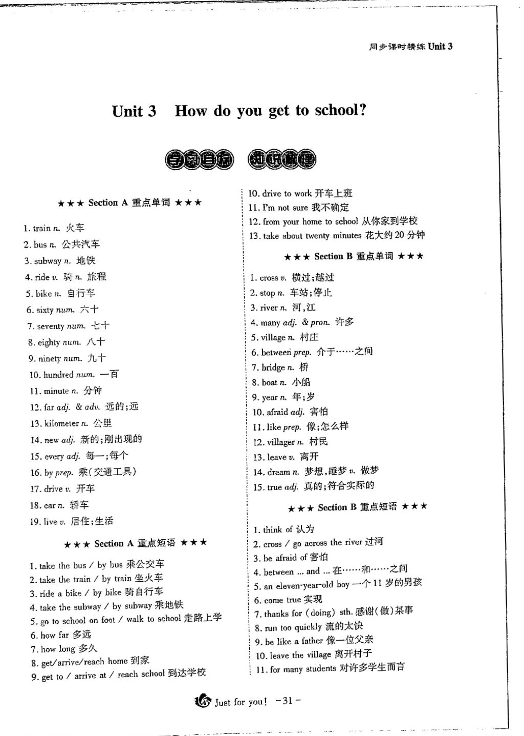 2018年蓉城优课堂给力A加七年级英语下册 Unit 3 How do you get to school第1页