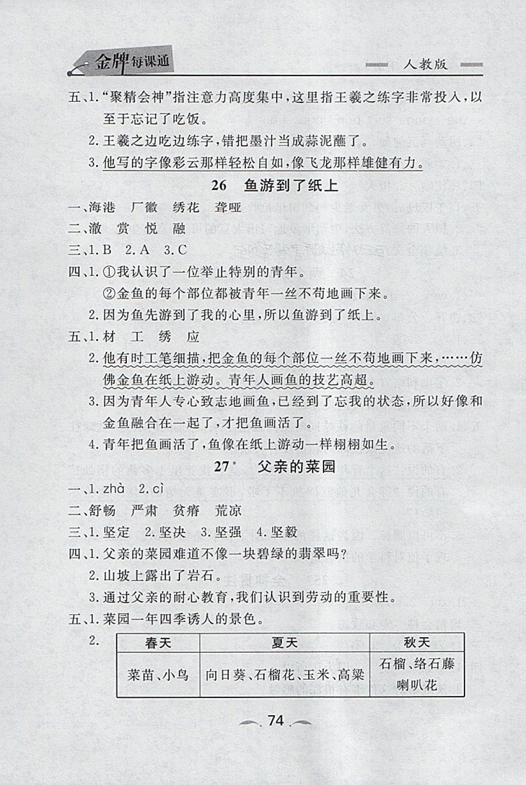 2018年點(diǎn)石成金金牌每課通四年級(jí)語(yǔ)文下冊(cè)人教版 課時(shí)同步訓(xùn)練答案第12頁(yè)