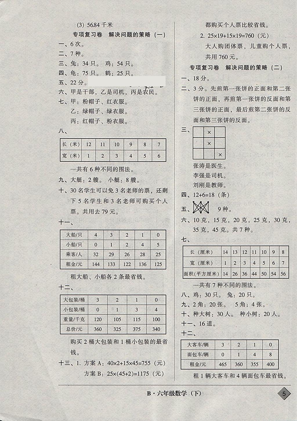 2018年統(tǒng)一標準試卷單元模擬測試六年級數(shù)學下冊 參考答案第5頁