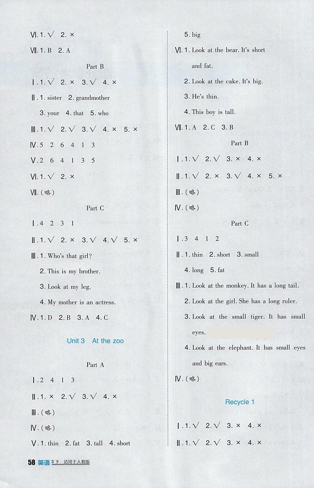 2018年小學(xué)生學(xué)習(xí)實(shí)踐園地三年級(jí)英語(yǔ)下冊(cè)人教版三起 參考答案第8頁(yè)