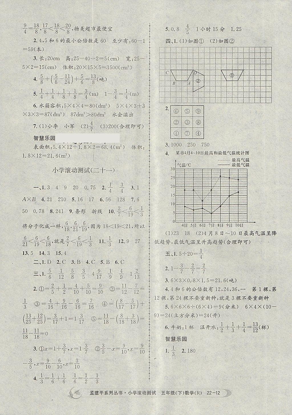 2018年孟建平小学滚动测试五年级数学下册人教版 参考答案第12页