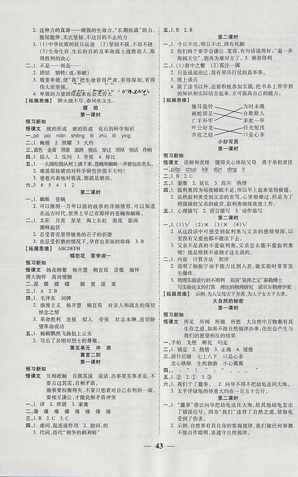 2018年激活思维智能训练六年级语文下册北师大版 参考答案第3页