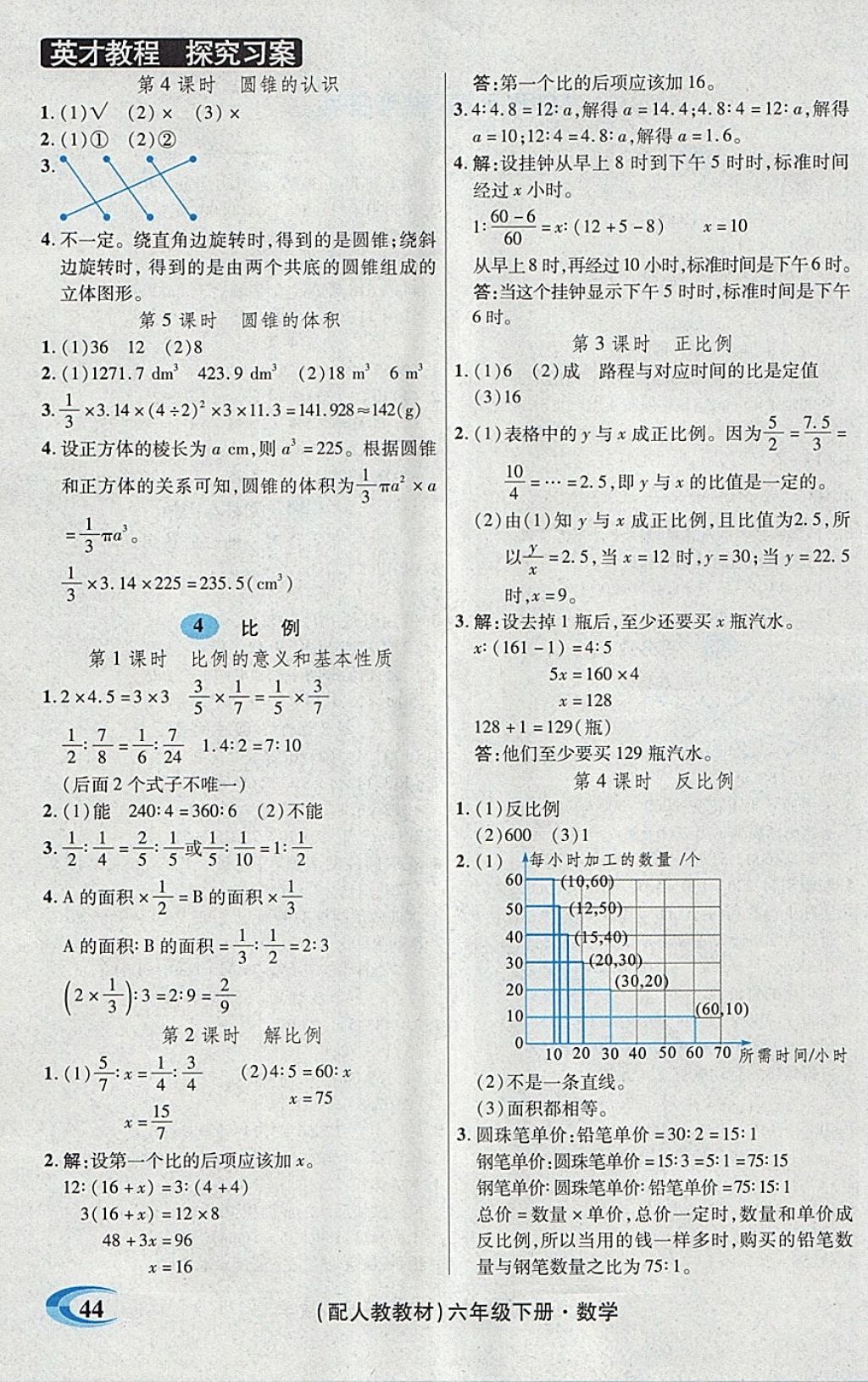 2018年引探練創(chuàng)英才教程六年級(jí)數(shù)學(xué)下冊(cè)人教版 自測(cè)反饋答案第2頁(yè)