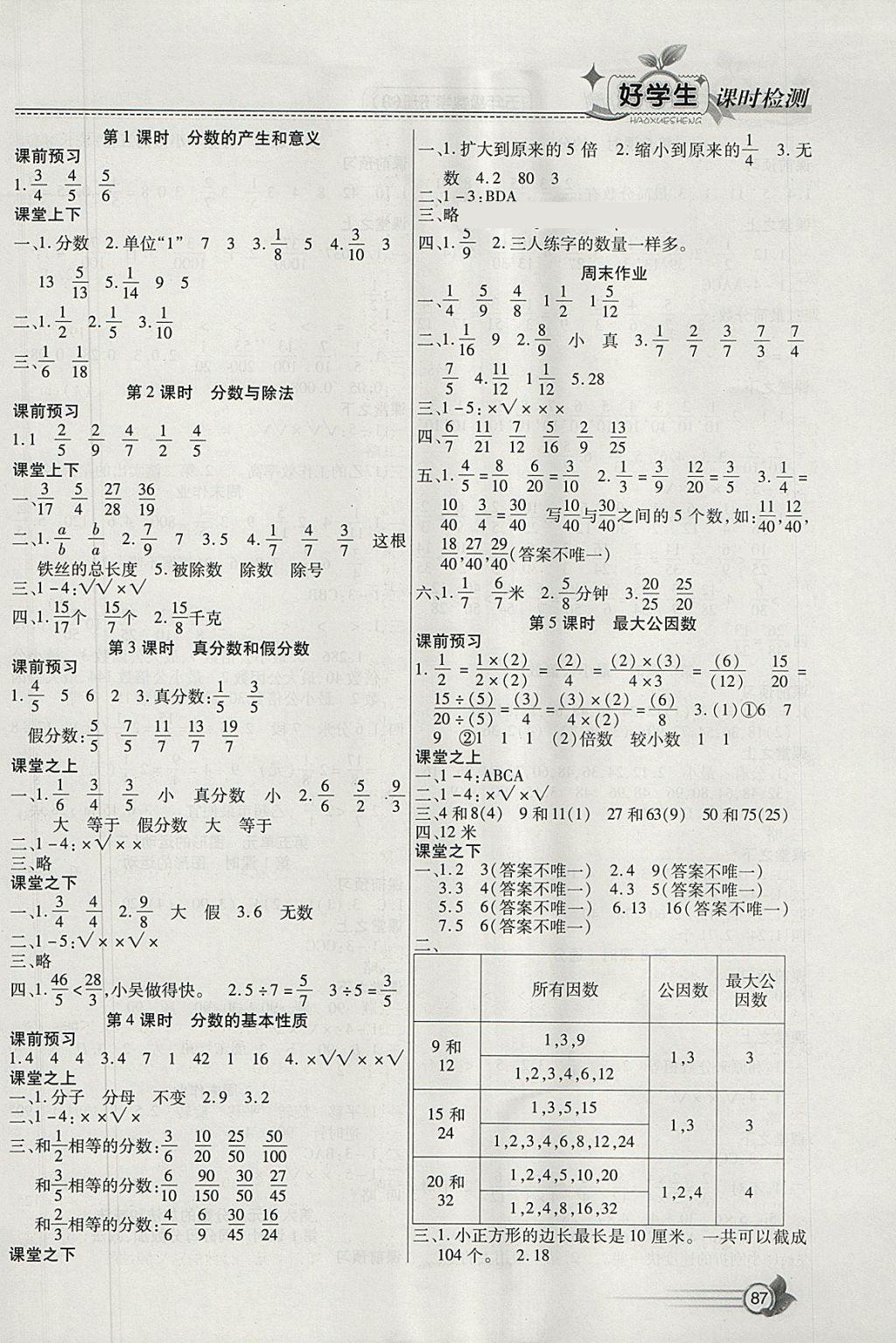 2018年小學生愛尚課好學生課時檢測五年級數(shù)學下冊人教版 參考答案第3頁