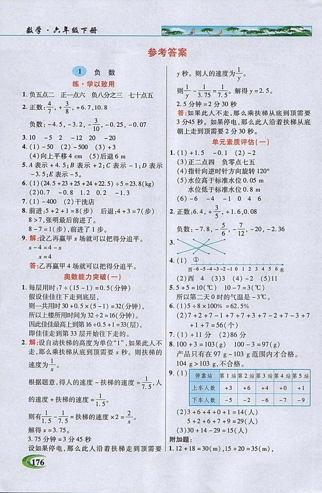 2018年引探練創(chuàng)英才教程六年級數(shù)學(xué)下冊人教版 參考答案第1頁