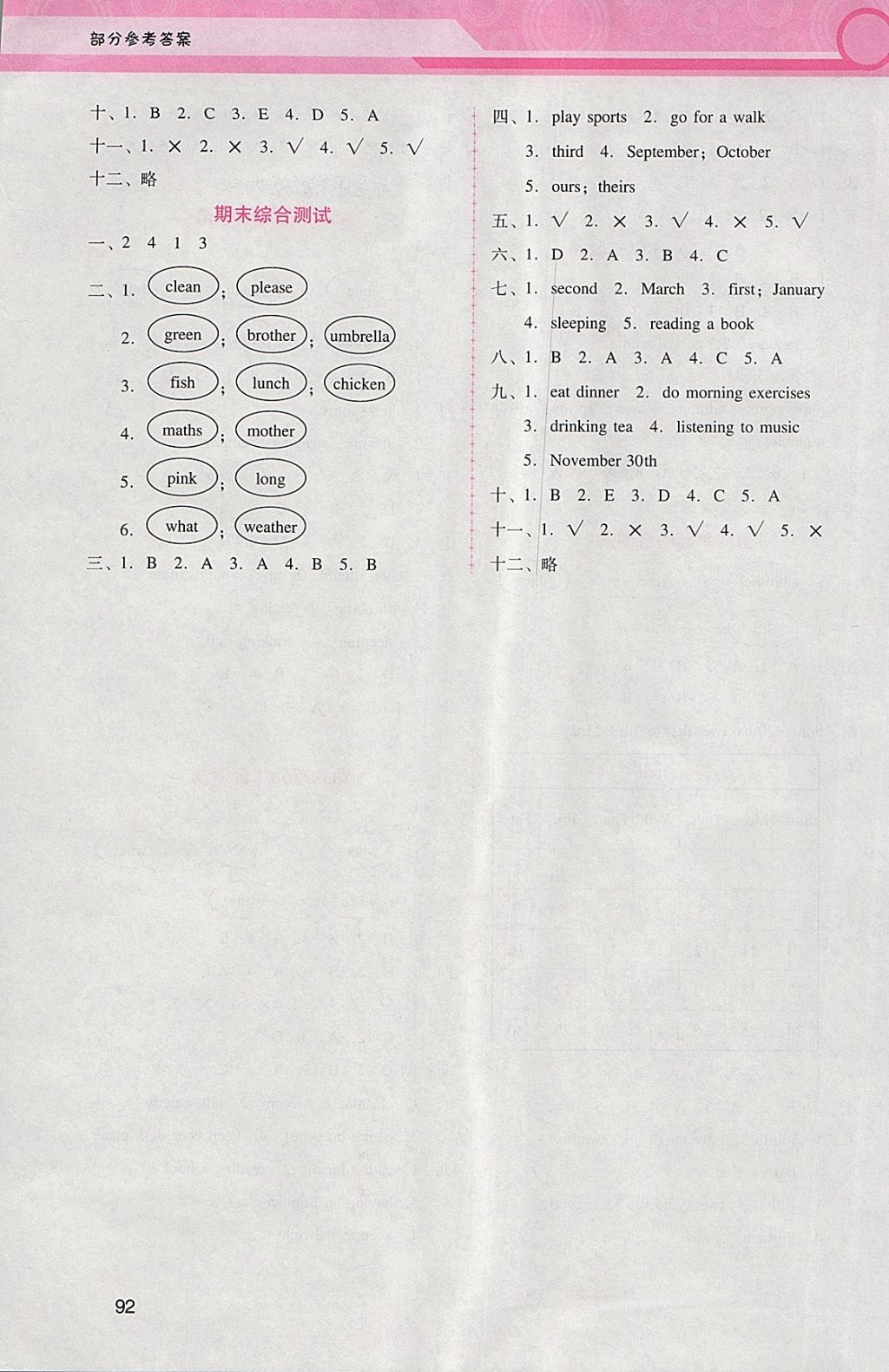 2018年自主與互動學(xué)習(xí)新課程學(xué)習(xí)輔導(dǎo)五年級英語下冊人教PEP版 參考答案第18頁