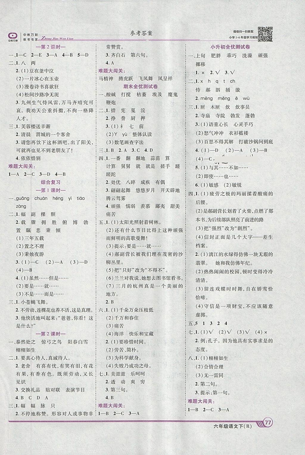 2018年全优课堂考点集训与满分备考六年级语文下册人教版 第7页