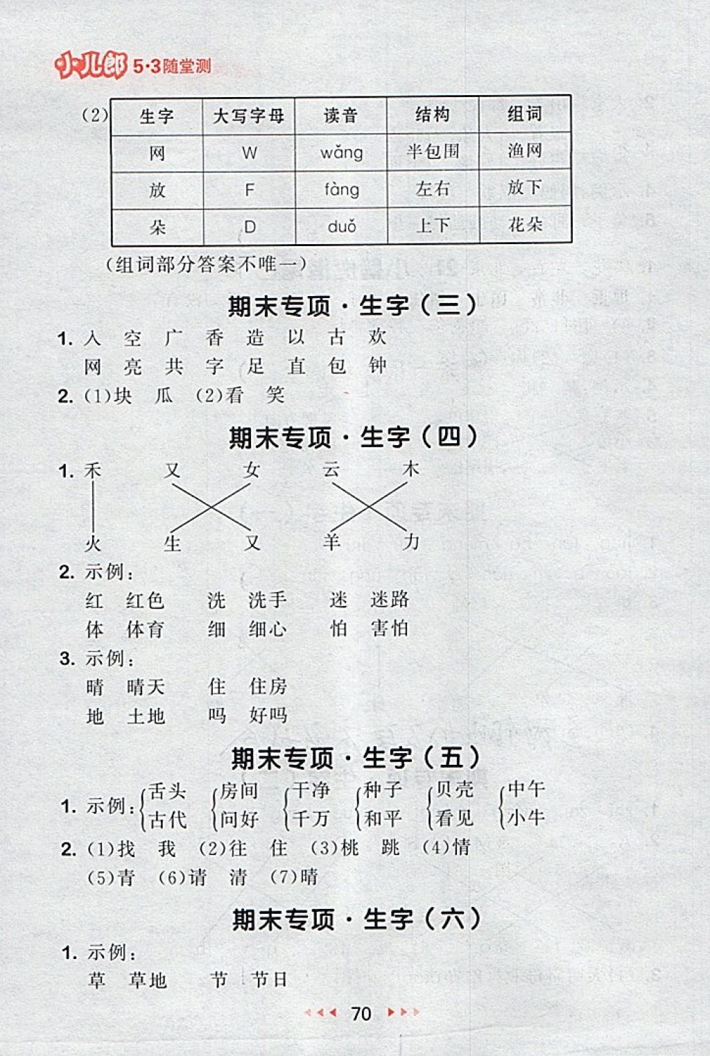 2018年53隨堂測小學(xué)語文一年級下冊人教版 第10頁