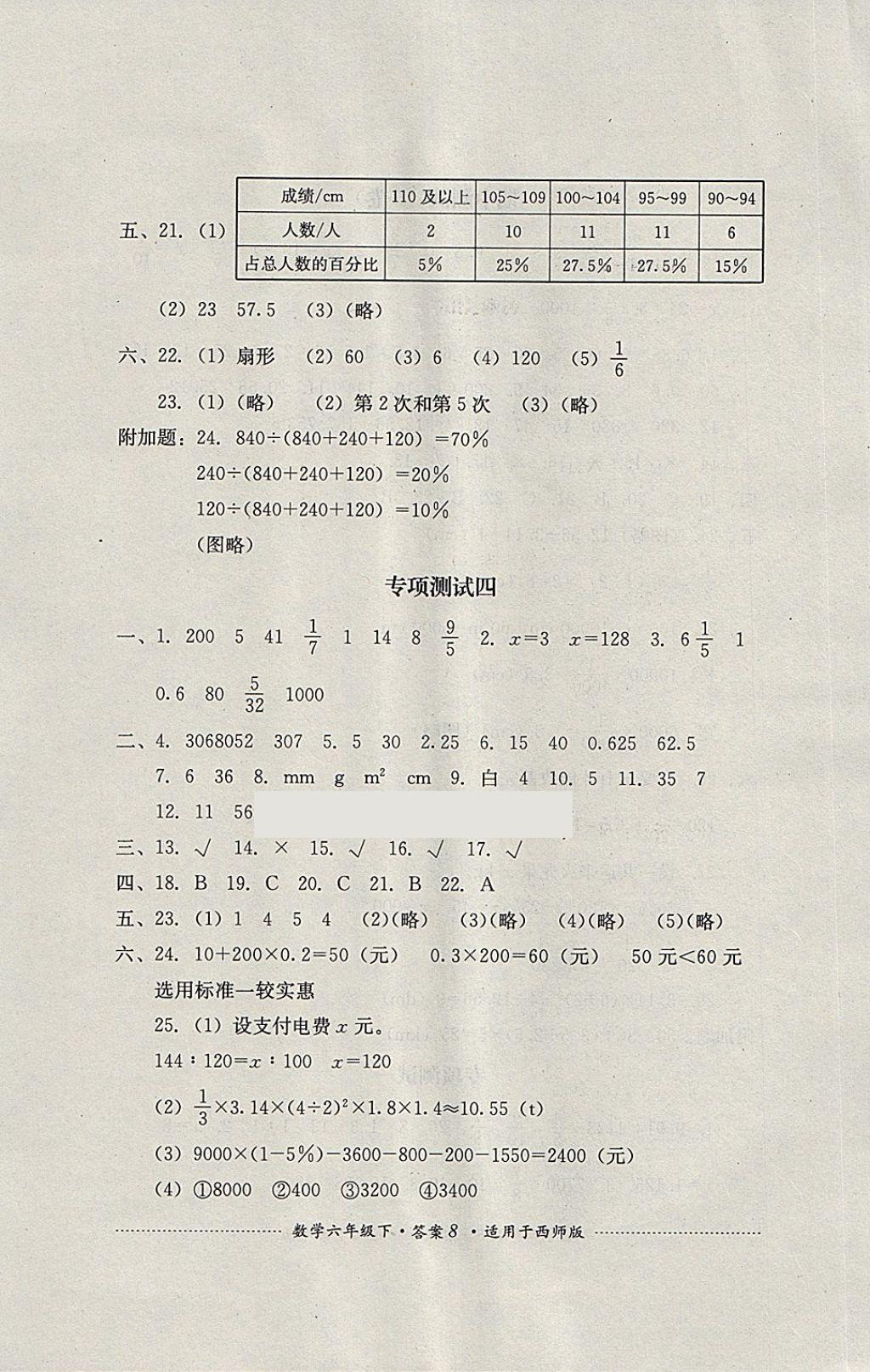 2018年單元測(cè)試六年級(jí)數(shù)學(xué)下冊(cè)西師大版四川教育出版社 第8頁