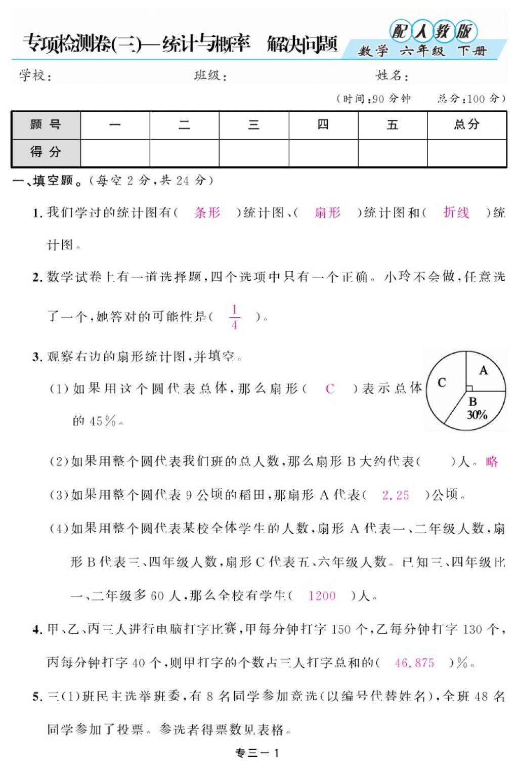 2018年領航新課標練習冊六年級數(shù)學下冊人教版 第98頁