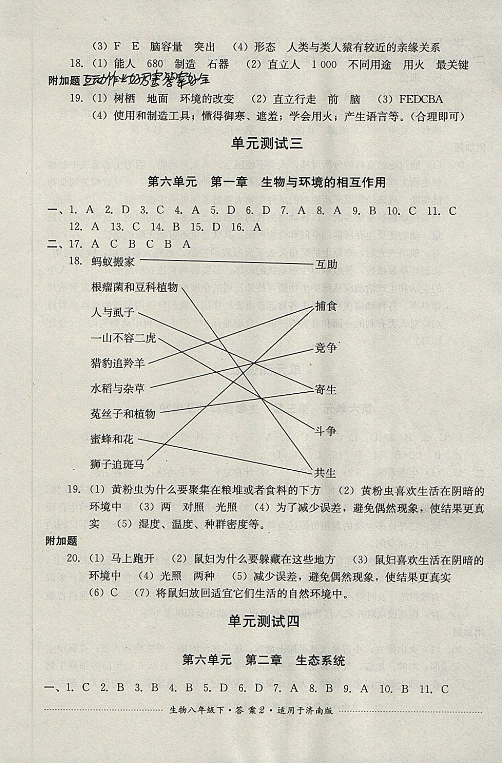 2018年單元測試八年級生物下冊濟南版四川教育出版社 第2頁