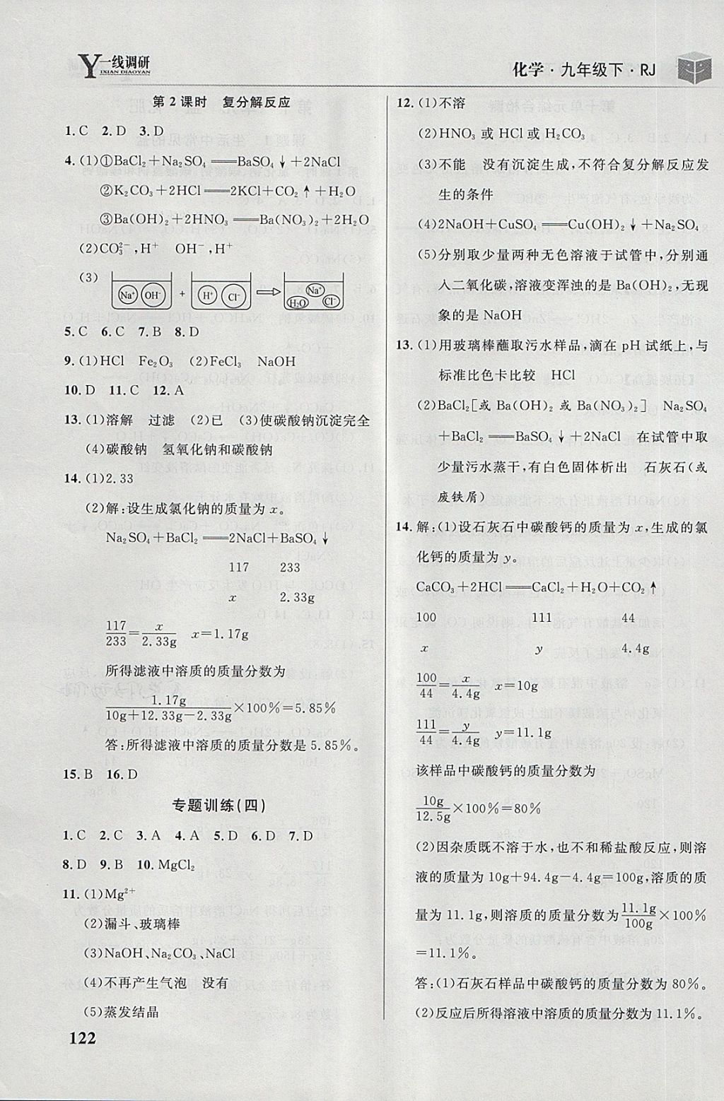 2018年一線調(diào)研學業(yè)測評九年級化學下冊人教版 第12頁