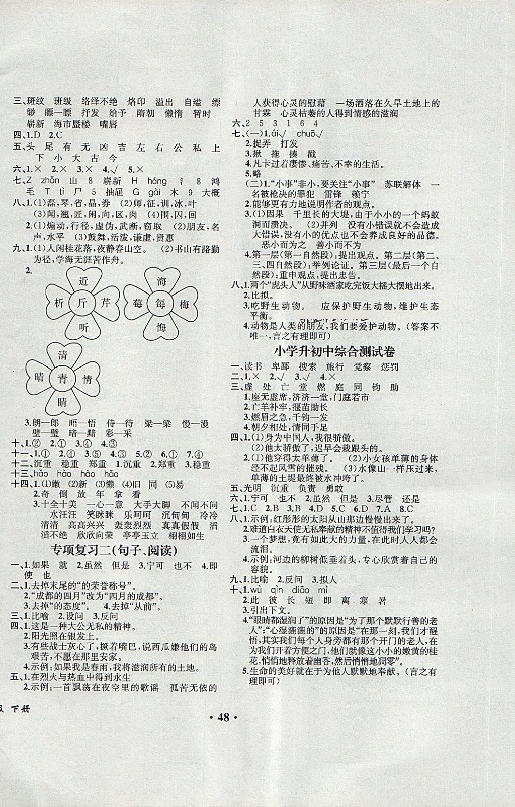 2018年胜券在握同步练习册同步解析与测评六年级语文下册人教版重庆专版 第12页