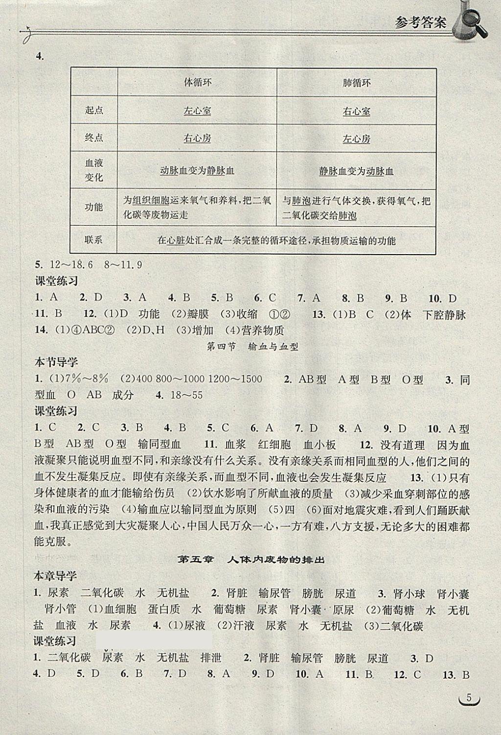 2018年长江作业本同步练习册七年级生物学下册人教版 第5页