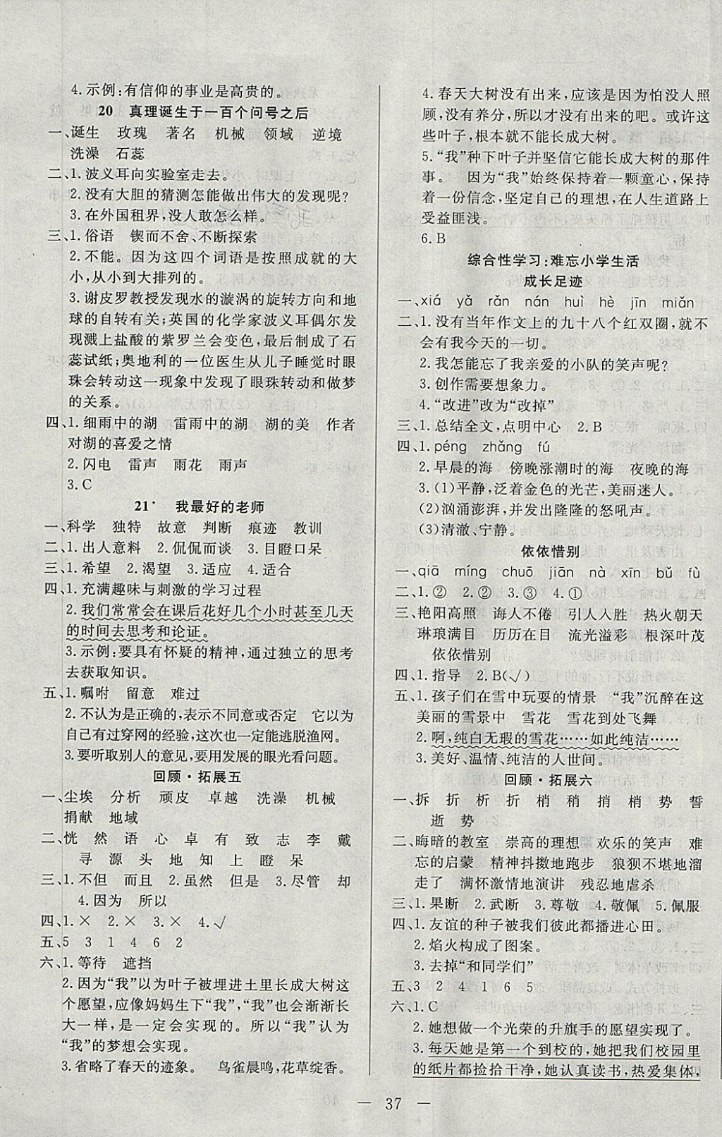 2018年學(xué)考A加同步課時(shí)練六年級(jí)語文下冊(cè)人教版 第5頁