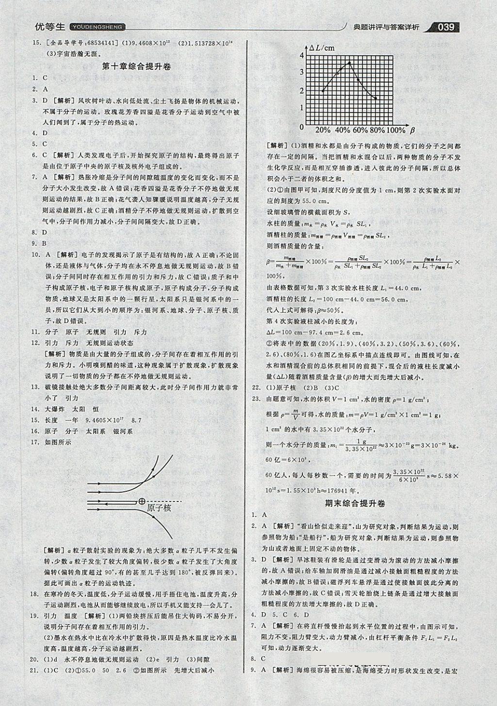 2018年全品优等生同步作业加专题训练八年级物理下册沪粤版 第39页