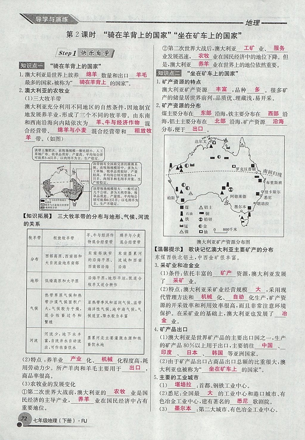 2018年導(dǎo)學(xué)與演練七年級(jí)地理下冊(cè)人教版貴陽(yáng)專版 第122頁(yè)