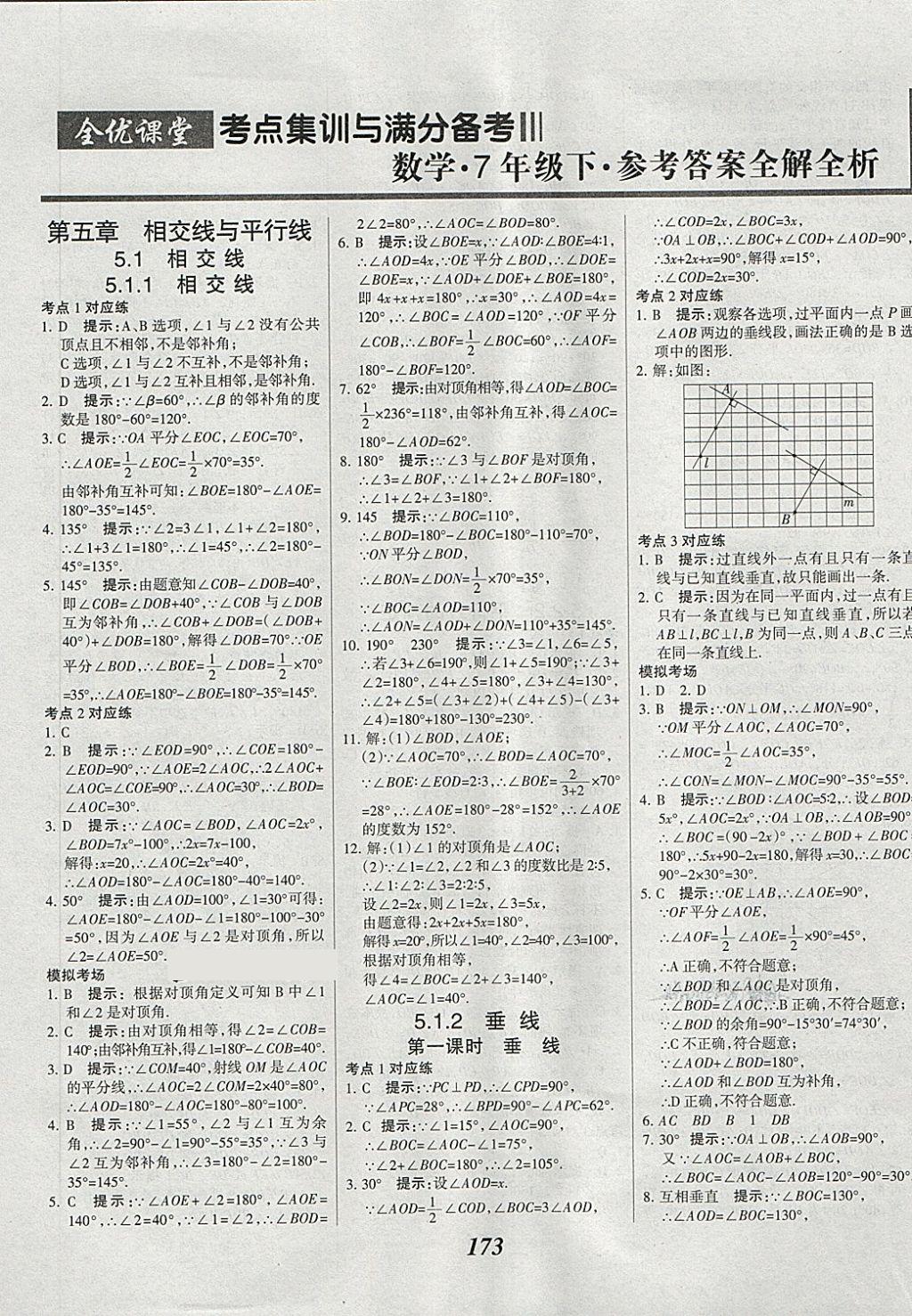 2018年全优课堂考点集训与满分备考七年级数学下册 第1页