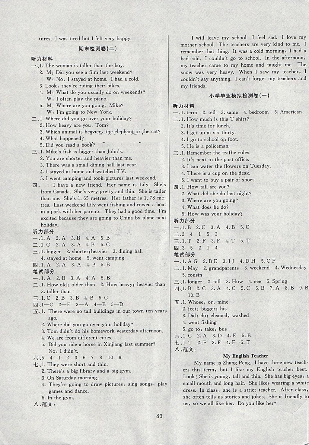 2018年同步檢測卷六年級英語下冊人教版 第7頁