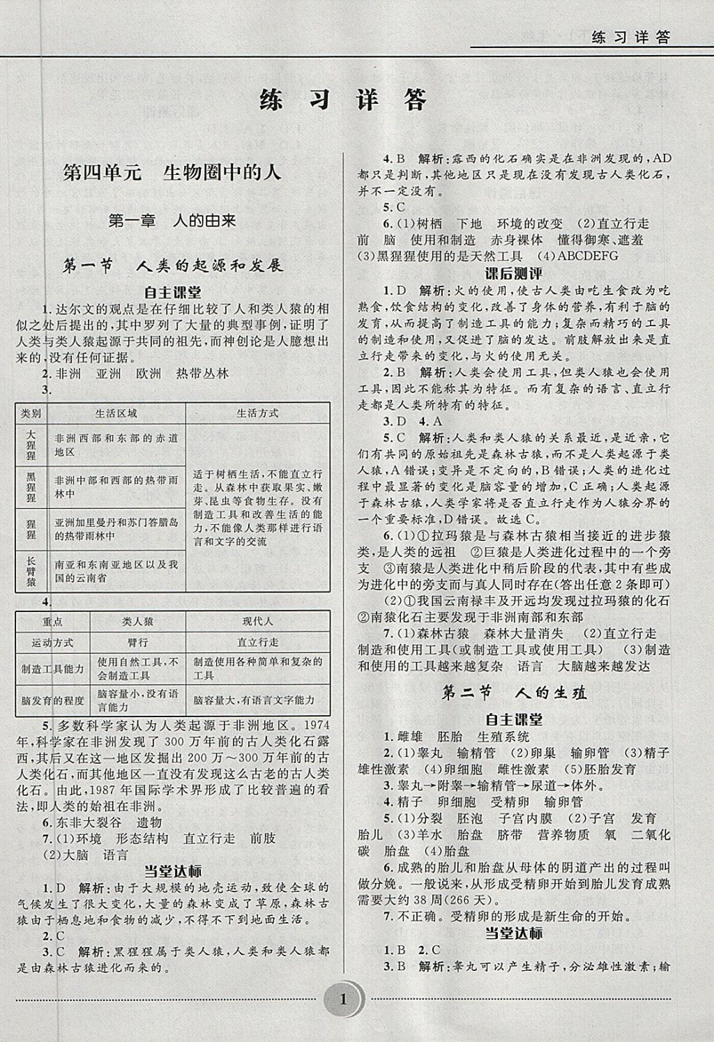 2018年夺冠百分百初中精讲精练七年级生物下册人教版 第1页