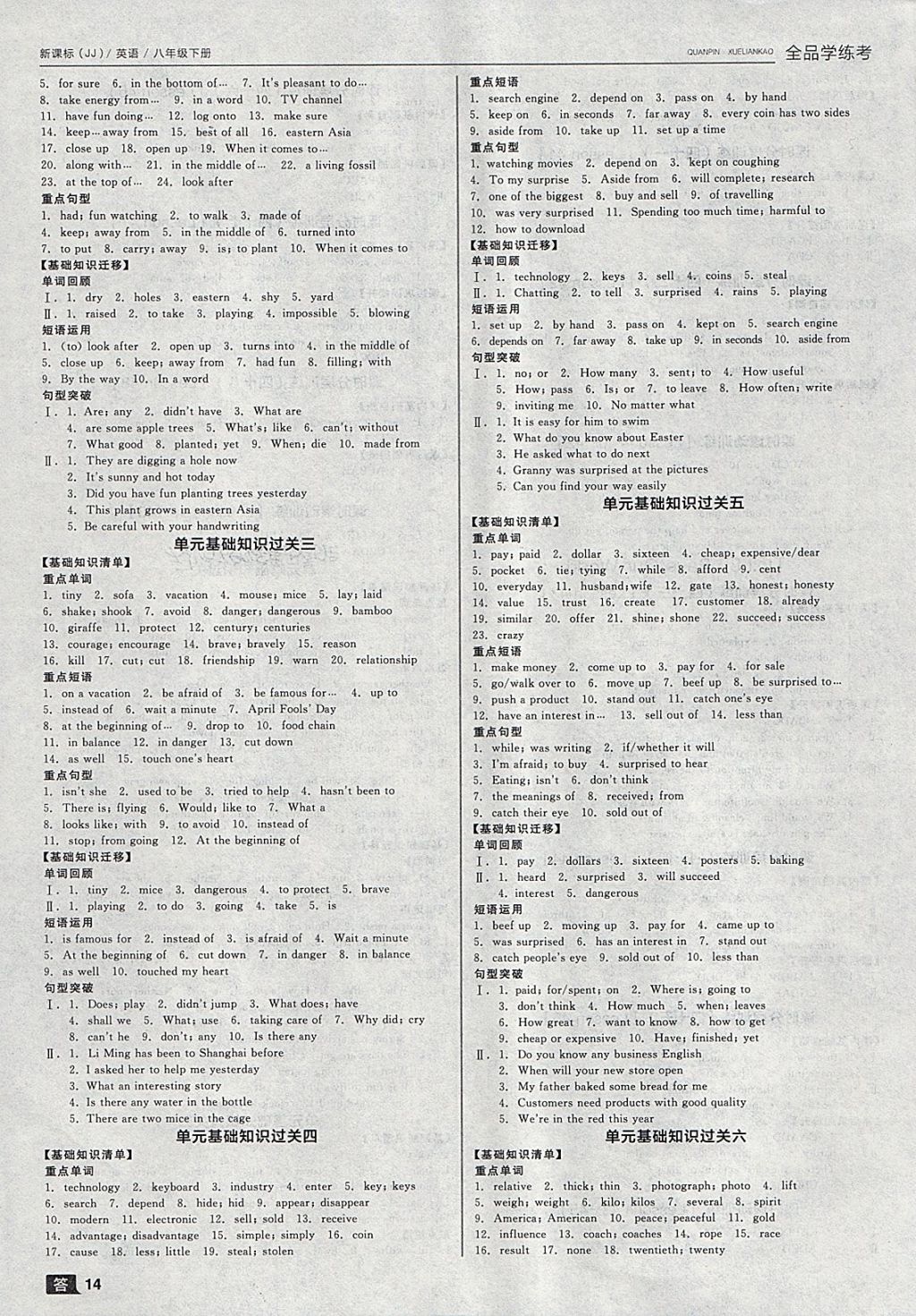 2018年全品学练考八年级英语下册冀教版 第14页
