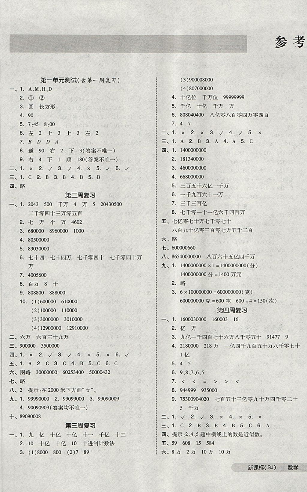 2018年全品小复习四年级数学下册苏教版 第1页