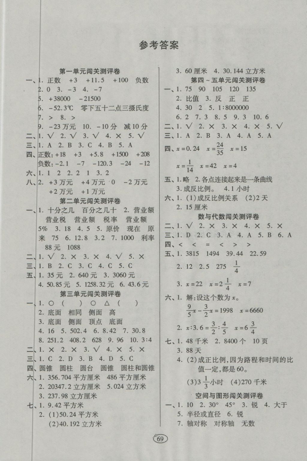 2018年金质教辅培优夺冠金卷六年级数学下册人教版 第1页