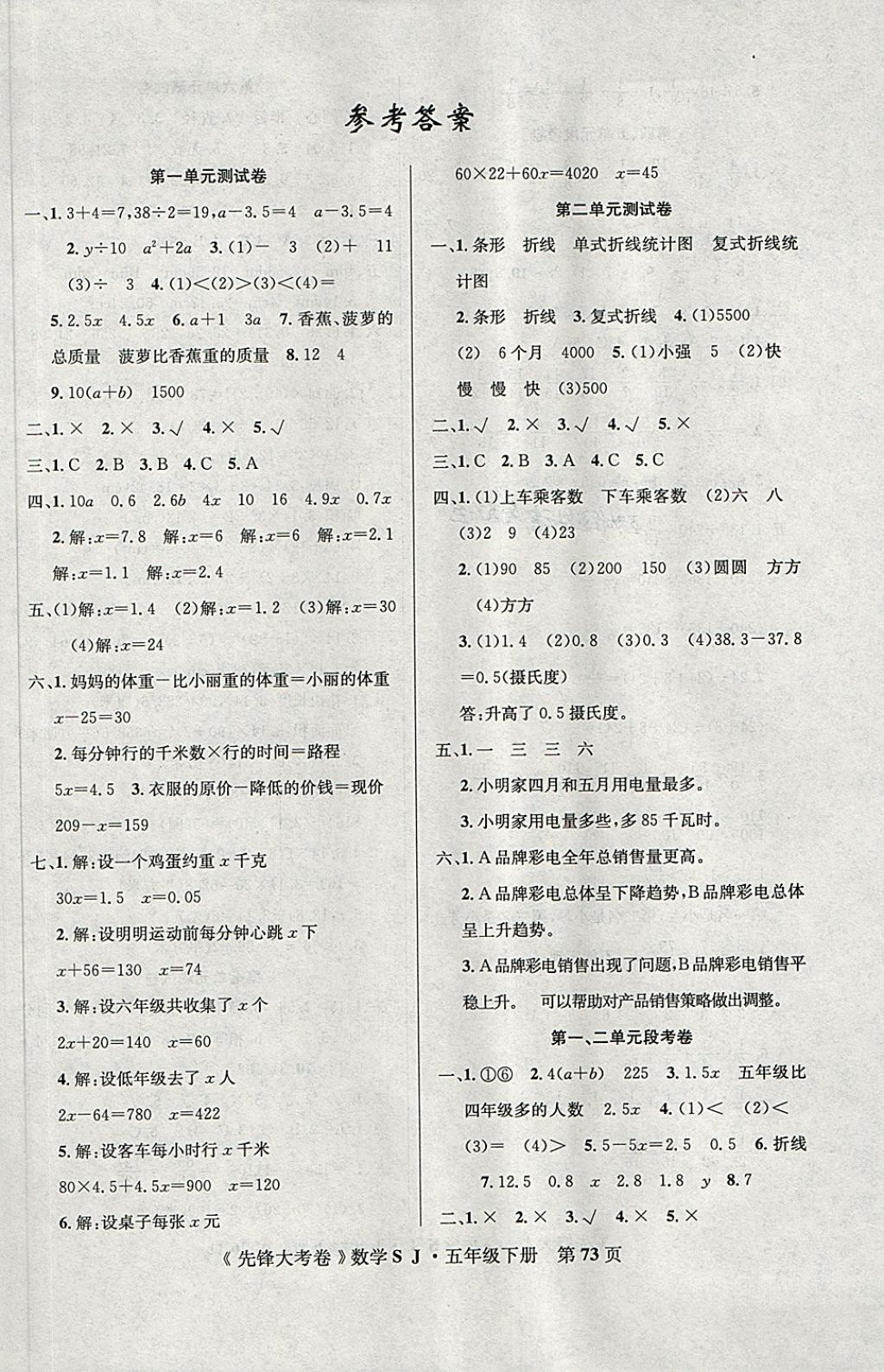 2018年單元加期末復習先鋒大考卷五年級數學下冊蘇教版 第1頁