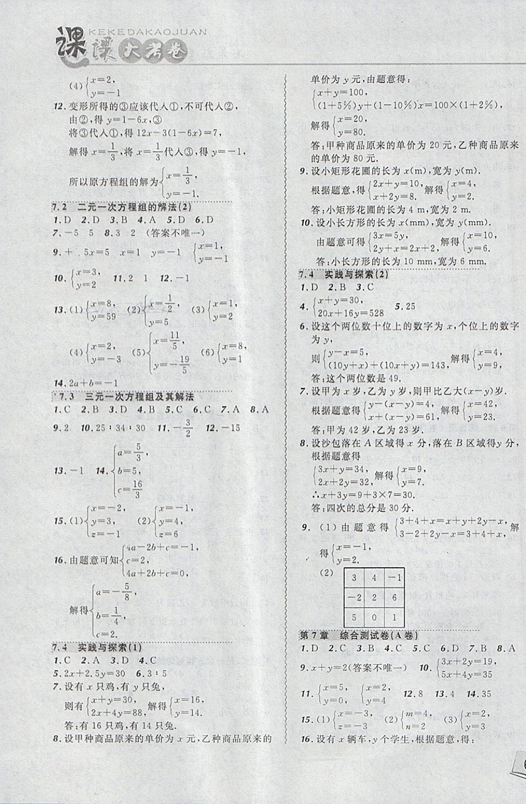 2018年北大綠卡課課大考卷七年級(jí)數(shù)學(xué)下冊(cè)華師大版 第3頁