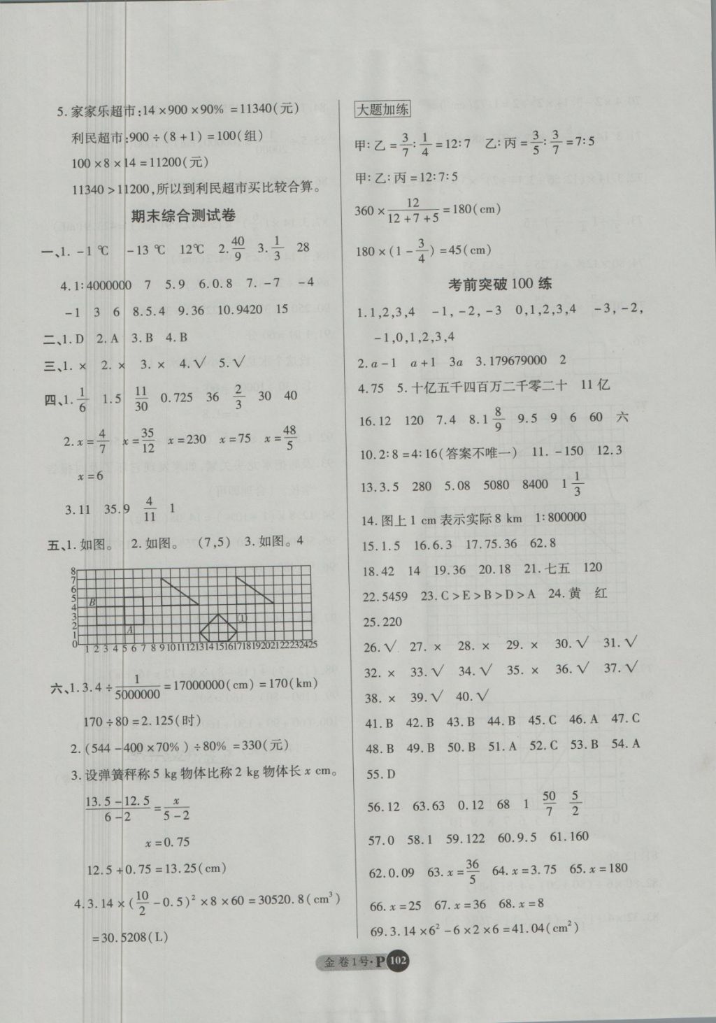 2018年培優(yōu)小狀元培優(yōu)金卷1號(hào)六年級(jí)數(shù)學(xué)下冊(cè) 第10頁(yè)