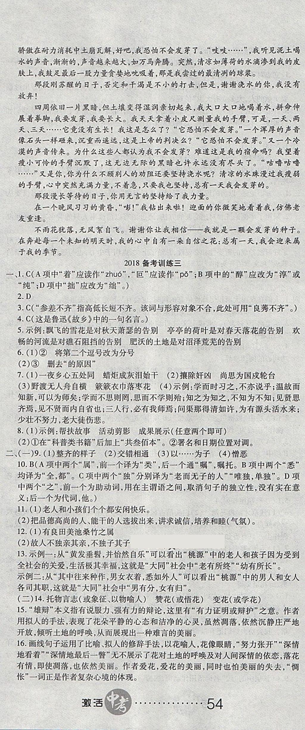 2018年初中學(xué)業(yè)水平測(cè)試用書激活中考語(yǔ)文 第17頁(yè)