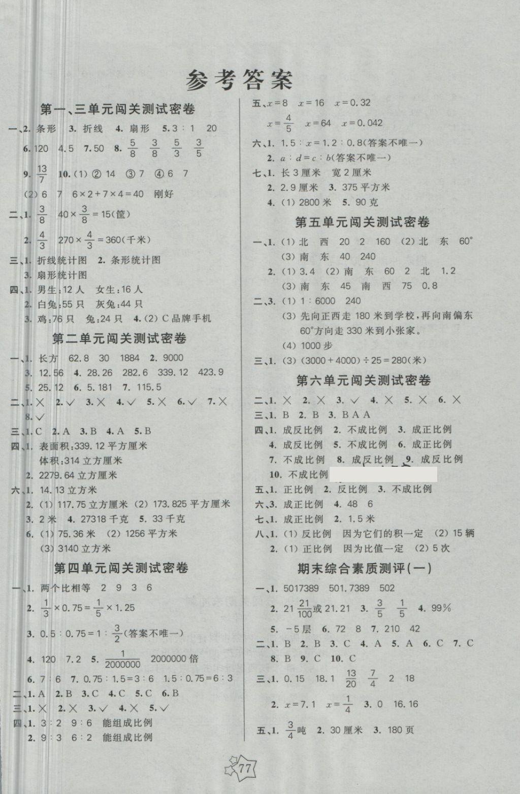 2018年100分闯关期末冲刺六年级数学下册苏教版 第1页