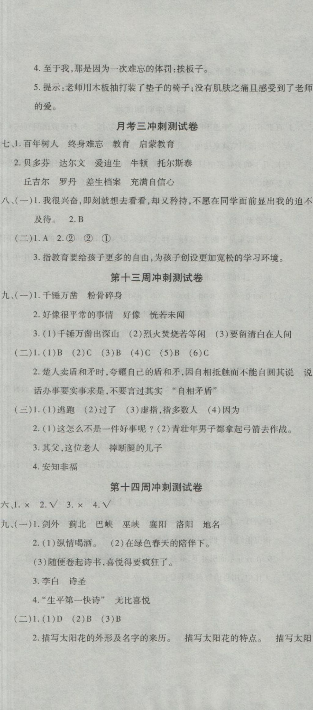 2018年課程達標沖刺100分六年級語文下冊人教版 第8頁