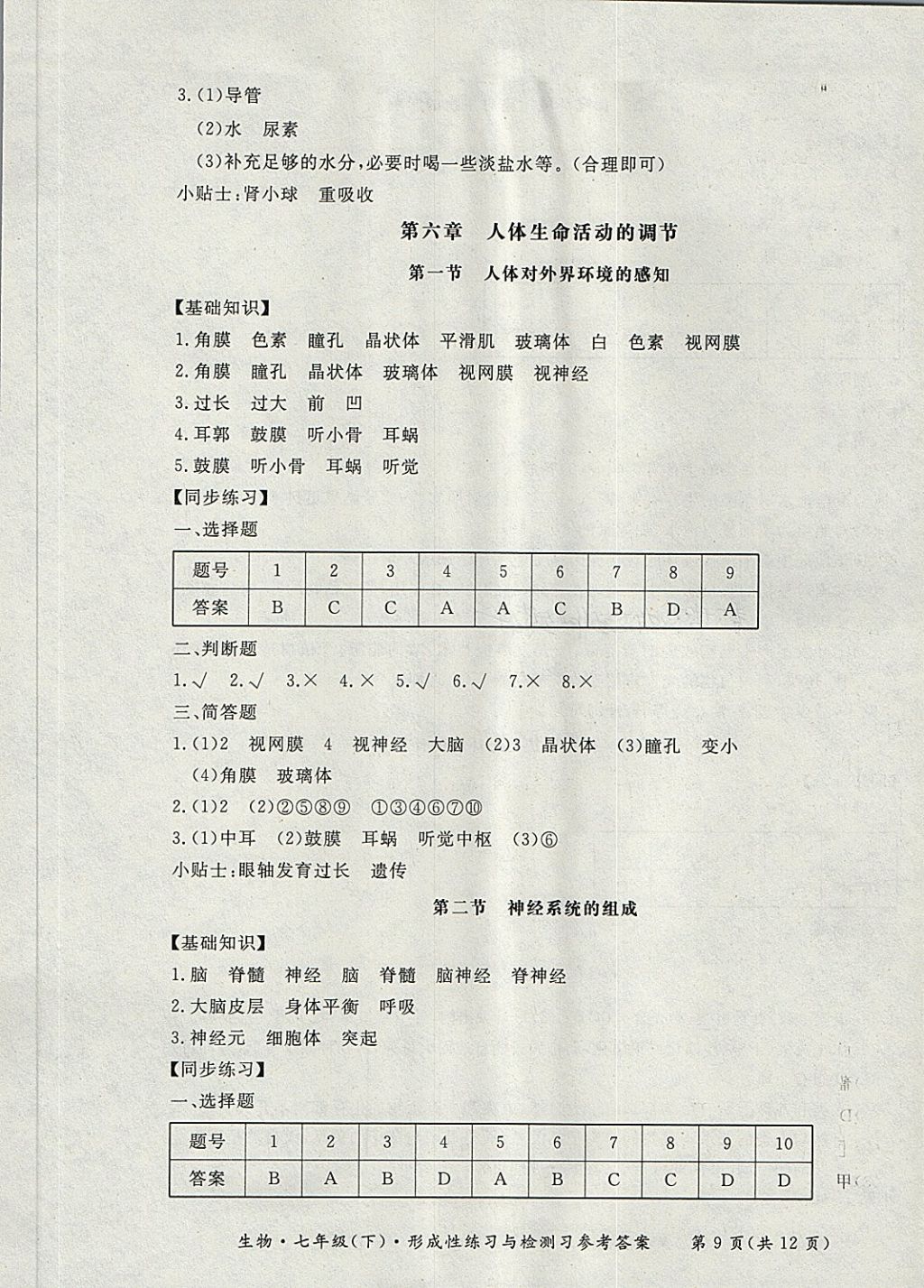 2018年新課標形成性練習(xí)與檢測七年級生物下冊 第9頁