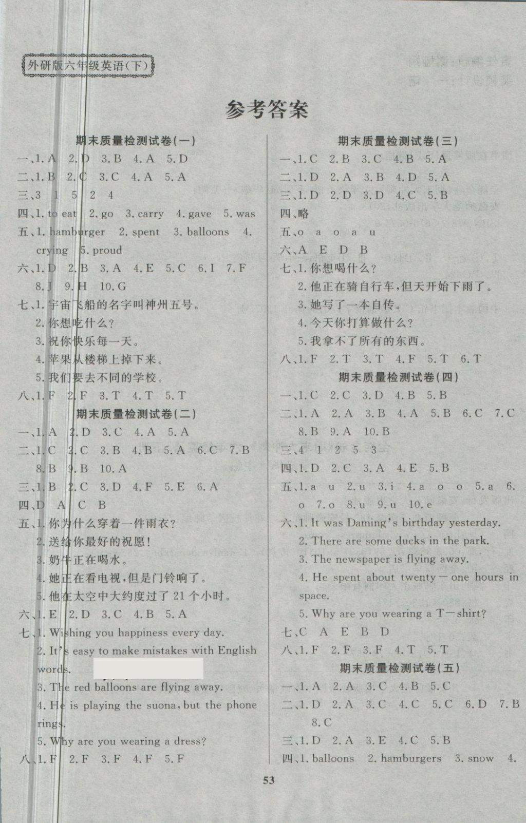 2018年全能金卷期末大沖刺六年級英語下冊外研版 第1頁