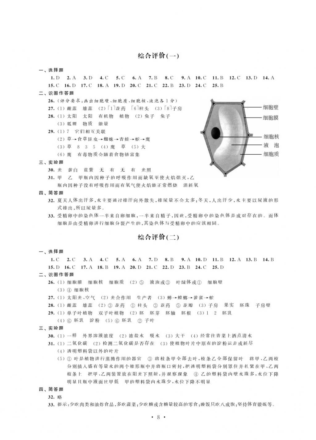 2018年绿色指标自我提升八年级生物下册 第8页