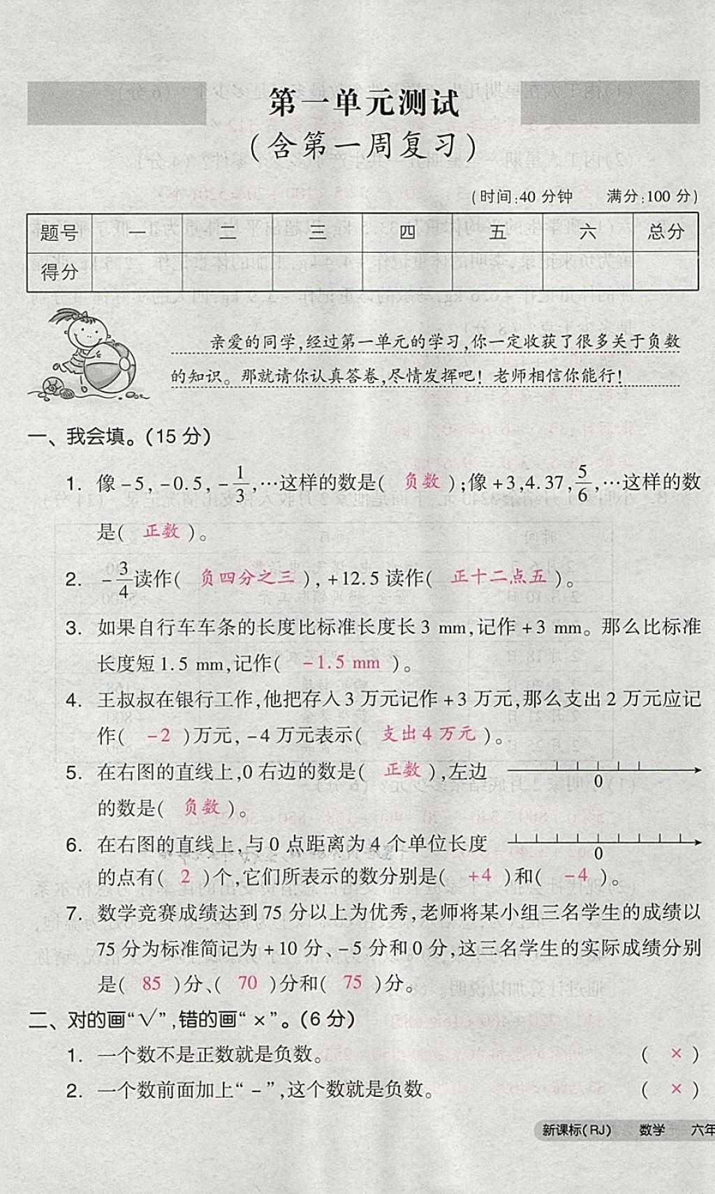 2018年全品小复习六年级数学下册人教版 第1页